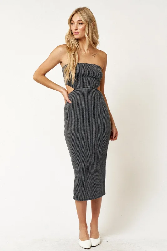 Strapless Cutout Ribbed Midi Dress