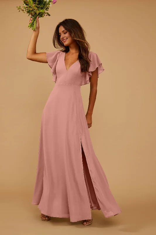 Prom Dress Short Sleeve Bridesmaid Dresses Side Fork Chiffon Long Evening Elegant Temperament Wedding Guest Dresses Formal Wear Dresses