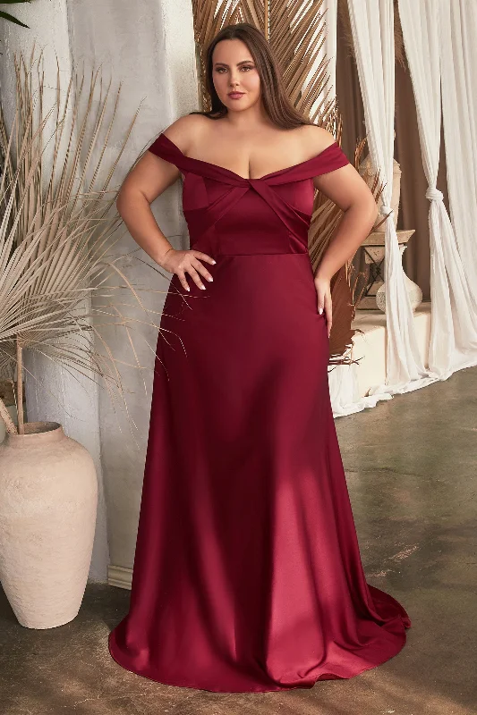 Cinderella Divine CD325C Long Plus Size Off Shoulder A Line Satin Dress