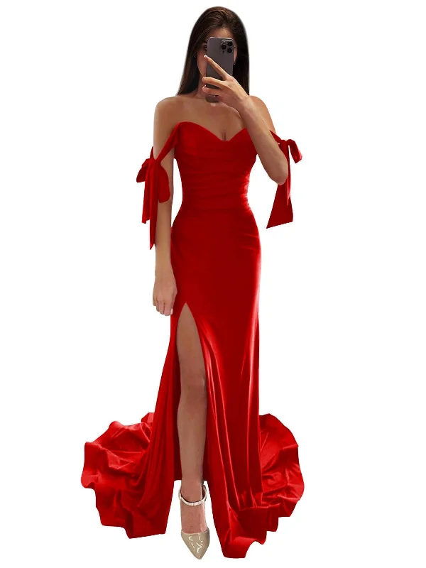 Prom Dress Off Shoulder Satin Mermaid Corset Evening Gown High Slit Bridesmaid Dress Wedding Guest Dress Formal Wear Dresses