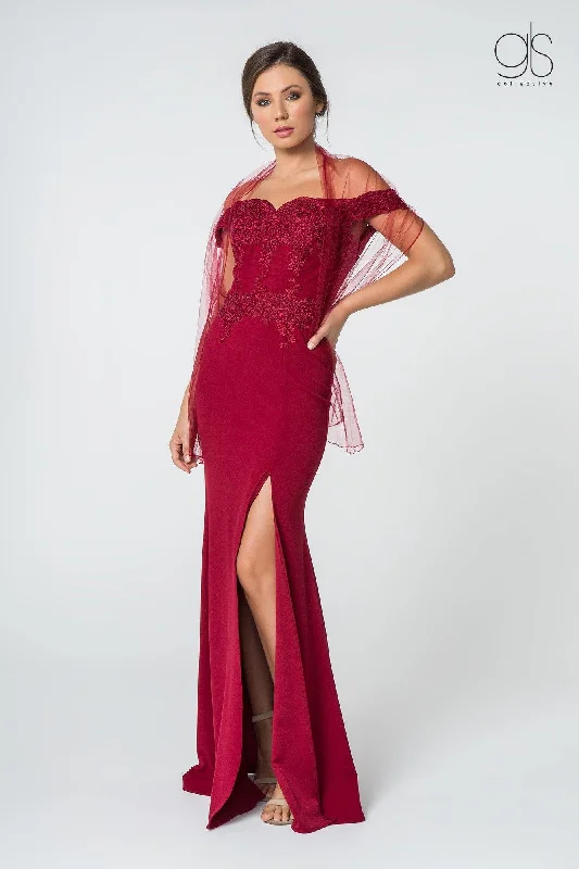 Long Formal Off Shoulder Fitted Evening Dress