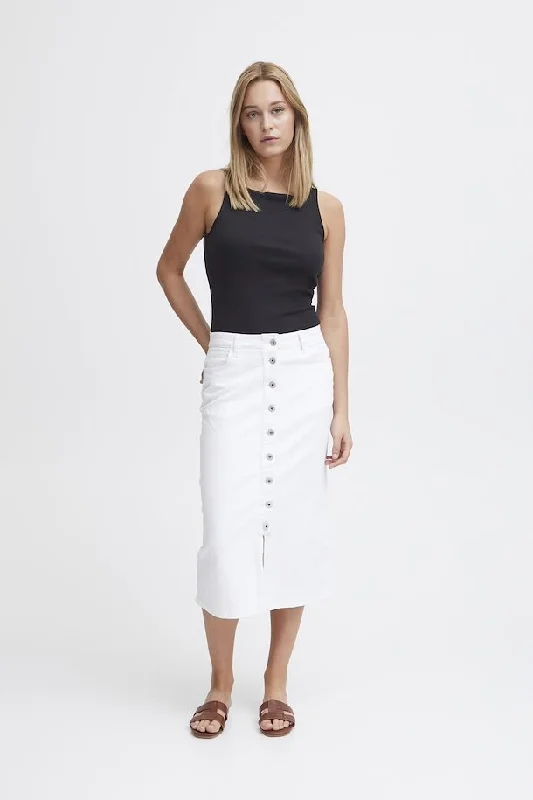 Ziggi Midi Denim Skirt (White)