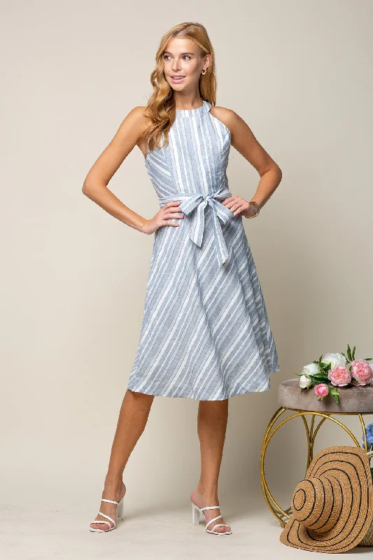 Halter Neck Multiple Stripe Midi Dress