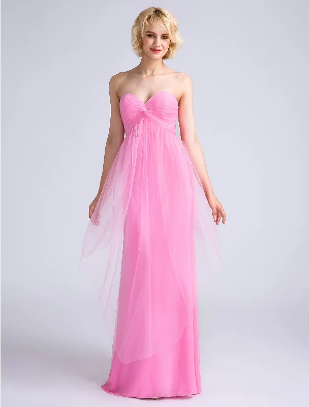 Sheath / Column Bridesmaid Dress Sweetheart Sleeveless Open Back Floor Length Satin / Tulle with Criss Cross