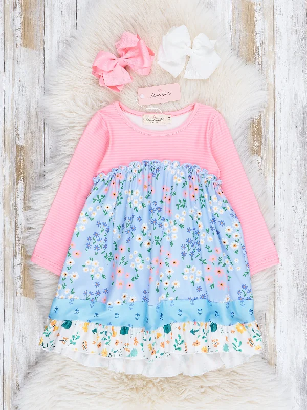 Bubblegum Stripes & Florals Ruffle Dress