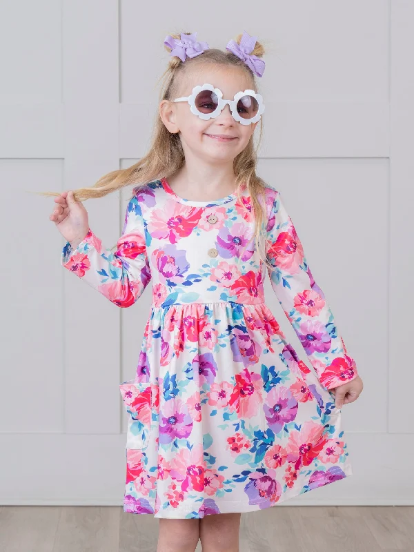 Magenta Watercolor Florals Dress