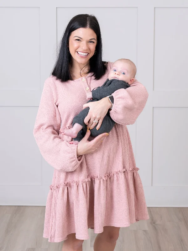 Mom & Me Waffle Knit Tiered Ruffle Dress