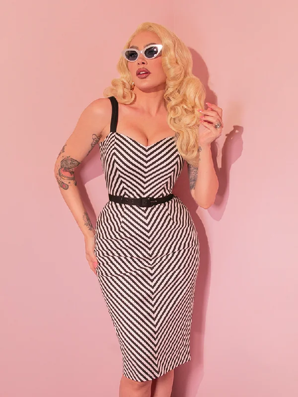 Dollface Wiggle Dress in Black and White - Vixen by Micheline Pitt