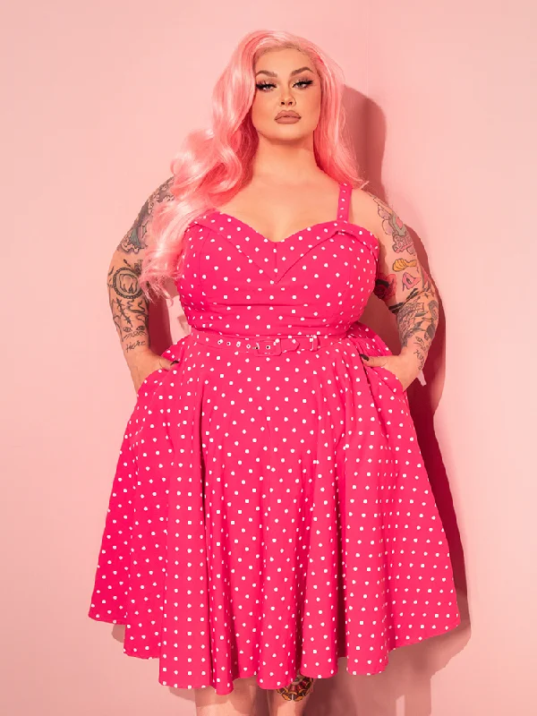 Maneater Swing Dress in Hot Pink & White Polka Dot - Vixen by Micheline Pitt