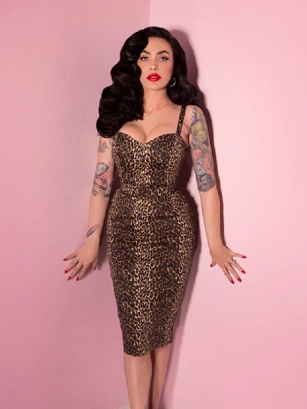 COMING BACK SOON - Sweetheart Wiggle Dress in Wild Leopard Print - Vixen by Micheline Pitt