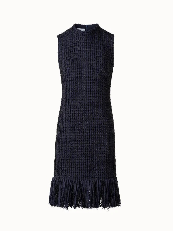 Tweed Sheath Dress with Fringes