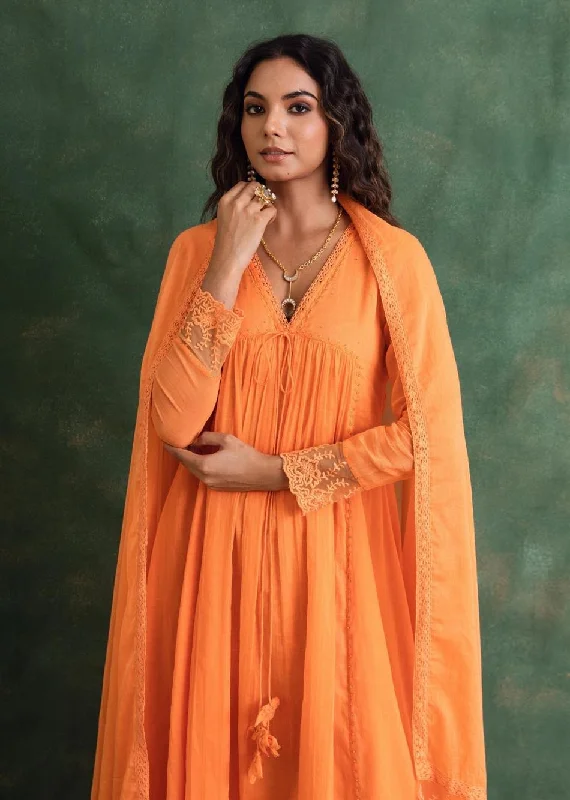 Orange Cross Gather Anarkali Suit Set