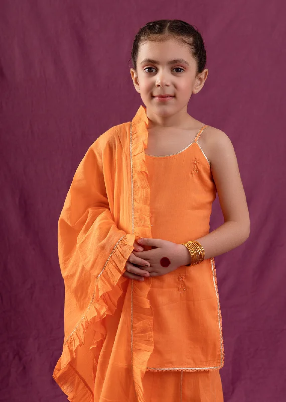 Jiyara Orange Straight Kurta Palazzo Set