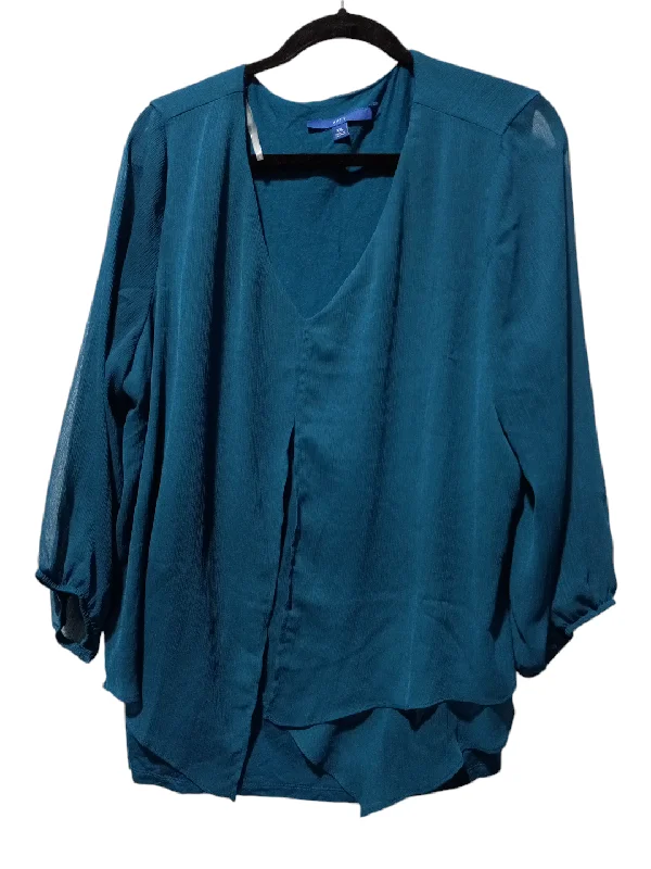 Blouse Long Sleeve By Apt 9 In Blue, Size: 2x