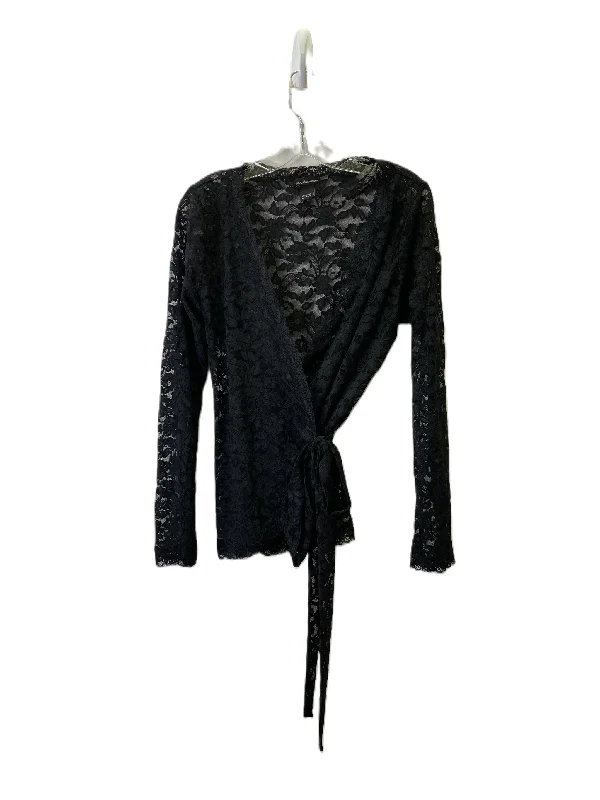 Blouse Long Sleeve By Moda Intl In Black, Size: L