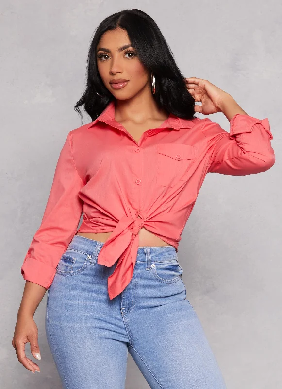 Basic Poplin Button Front Shirt