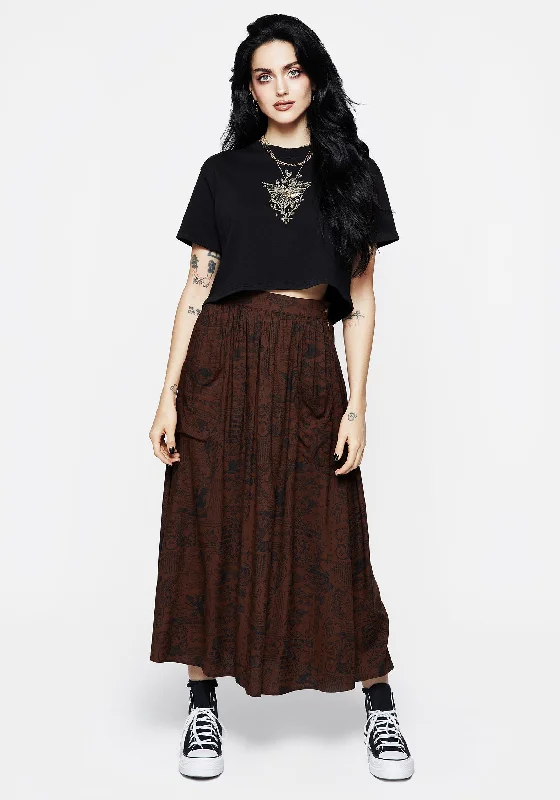 Daemonologie Woodcut Print Midaxi Skirt