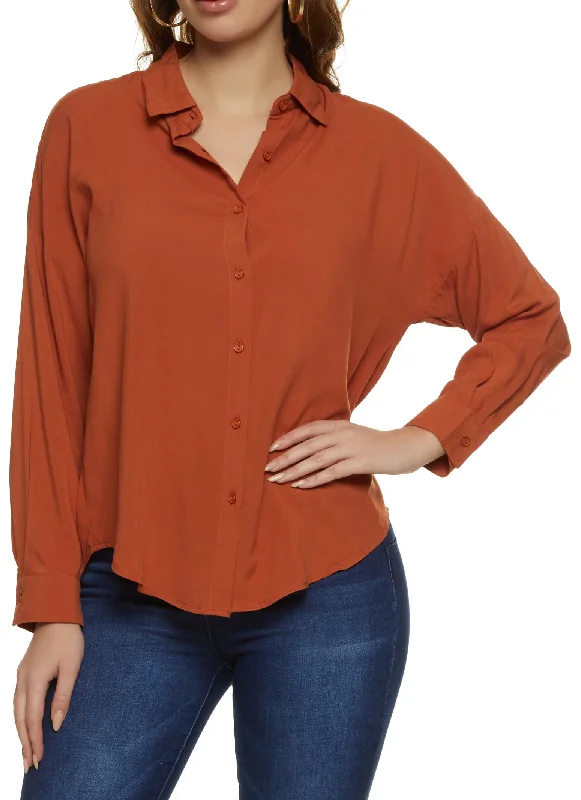 Solid Long Sleeve Button Front Shirt