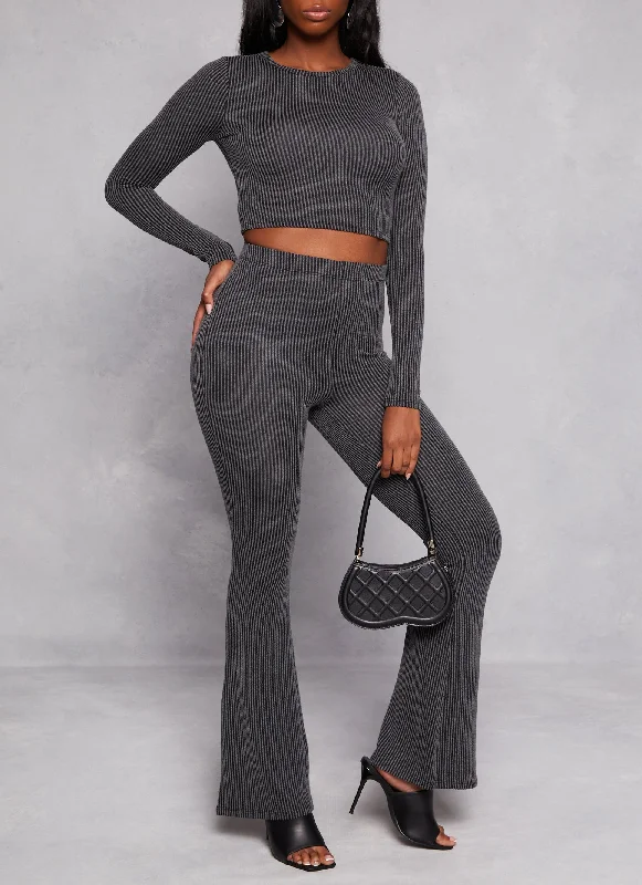 Almost Famous Ribbed Knit High Waist Flare Pants