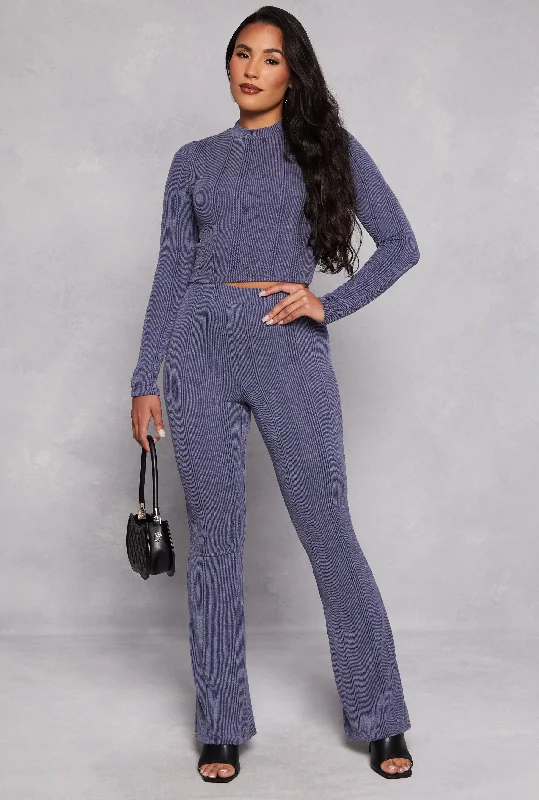 Ribbed Knit High Waisted Flare Pants