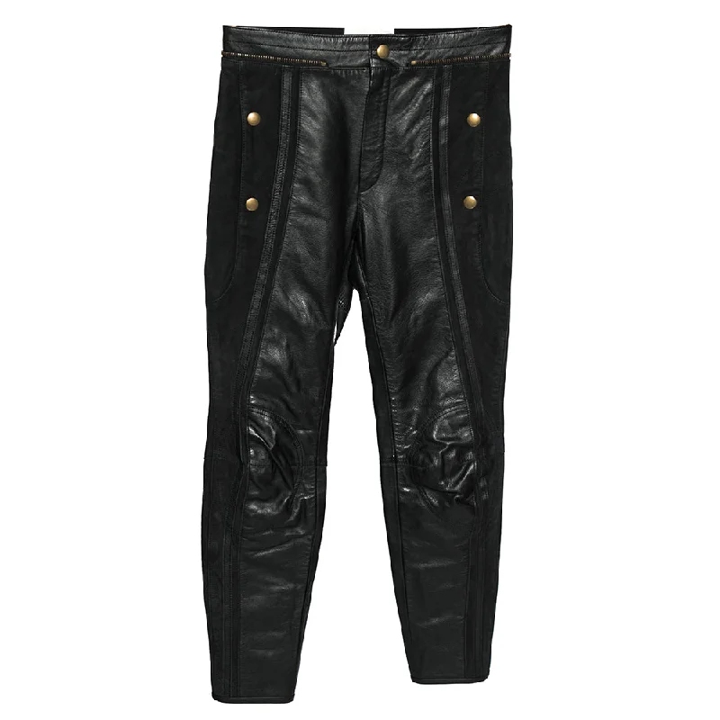 Chloé Black Leather & Nubuck Paneled Cropped Biker Pant