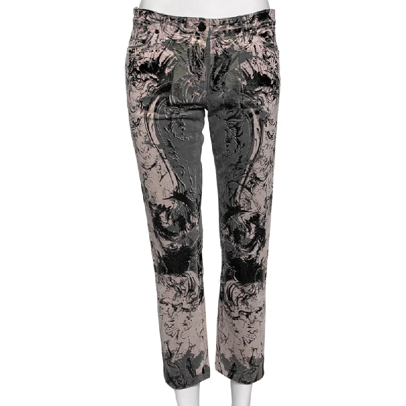 Roberto Cavalli Grey Printed Cotton Straight Pants