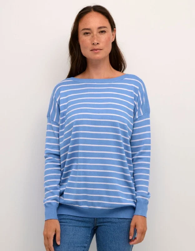 Kaffe Lizza Striped Boat Neck Sweater ULTRAMARINE & CHALK