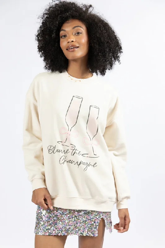 Blame The Champagne Cream Oversized Graphic Sweatshirt