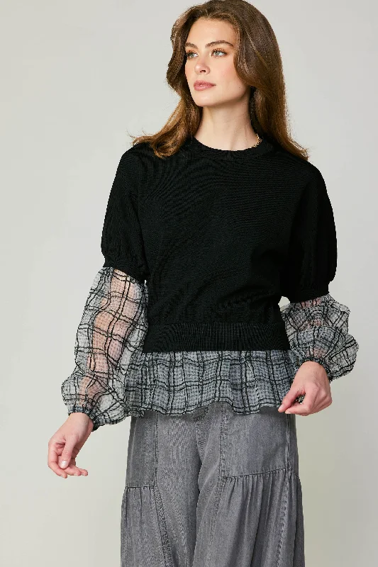 Windowpane Plaid Sweater Top