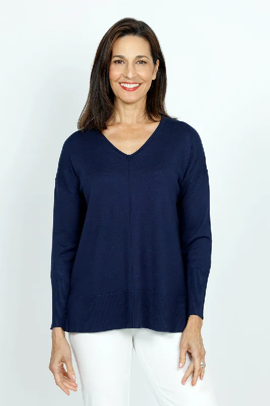 Metric V Neck Ribbed Hem Sweater