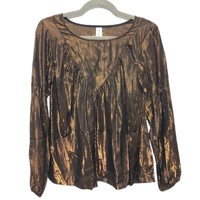 Top Long Sleeve By Amadi In Black & Gold, Size: Xs