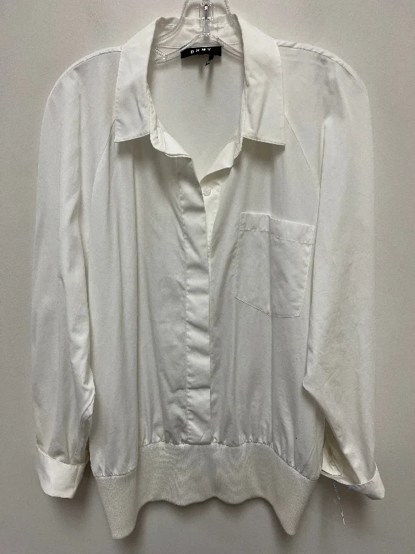 Top Long Sleeve By Dkny In White, Size: L