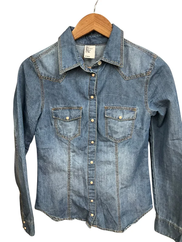 Top Long Sleeve By H&m In Blue Denim, Size: Xs