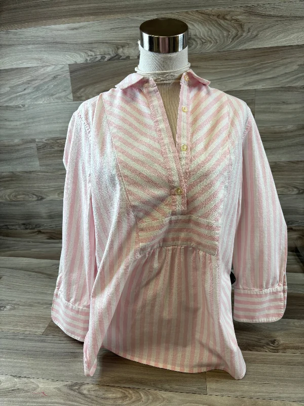 Top Long Sleeve By Vineyard Vines In Pink & White, Size: S