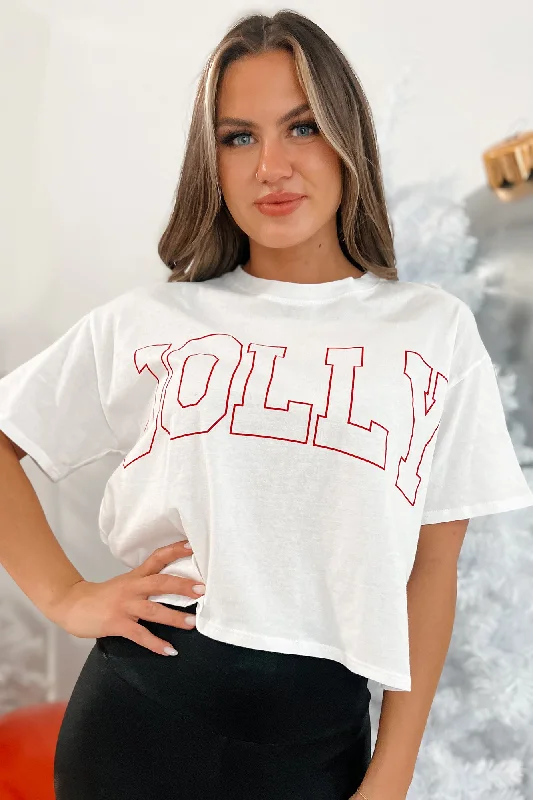 Whole Lotta Joy Oversized "Jolly" Graphic Crop Tee (White)