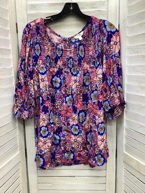 Top 3/4 Sleeve By Terra & Sky In Floral Print, Size: 2x