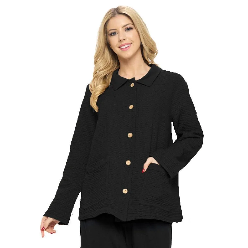 Focus Fashion Waffle Jacket in Black - SW231-BLK