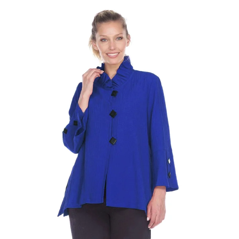 Moonlight by Y&S Button Front Jacket w/Ruffle Collar in Blue - 2449-NP-BLU