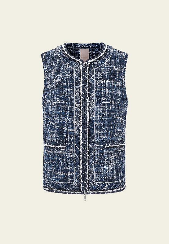 Structured Patchwork Checked Patch-pocket Vest